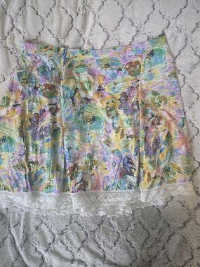 Boho Boca Bay Floral Pastel Watercolor Lace Women's Skirt 4XL EUC Rayon Cotton